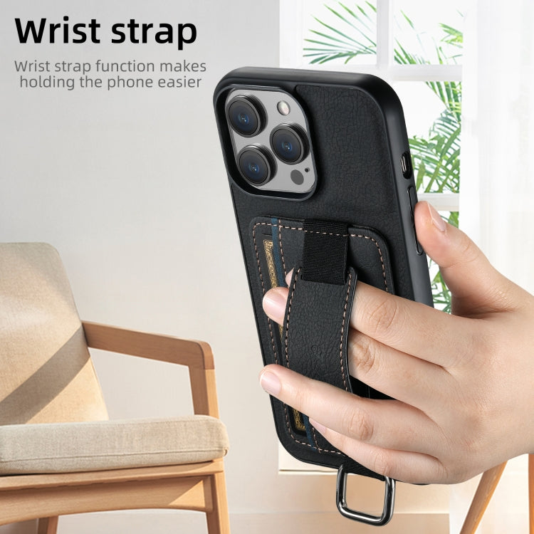 For iPhone 16 Plus Suteni H13 Litchi Leather Wrist Strap Wallet Back Phone Case