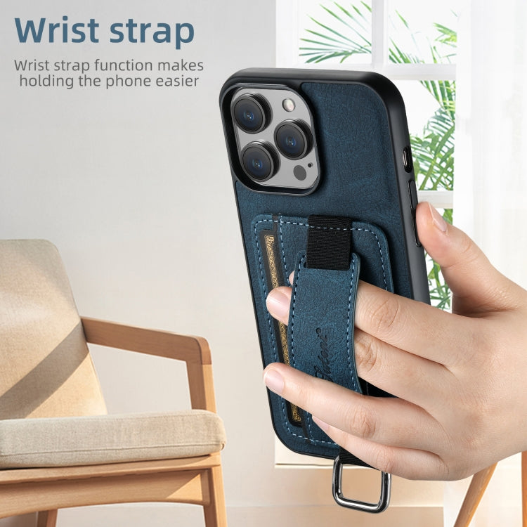 For iPhone 16 Plus Suteni H13 Litchi Leather Wrist Strap Wallet Back Phone Case