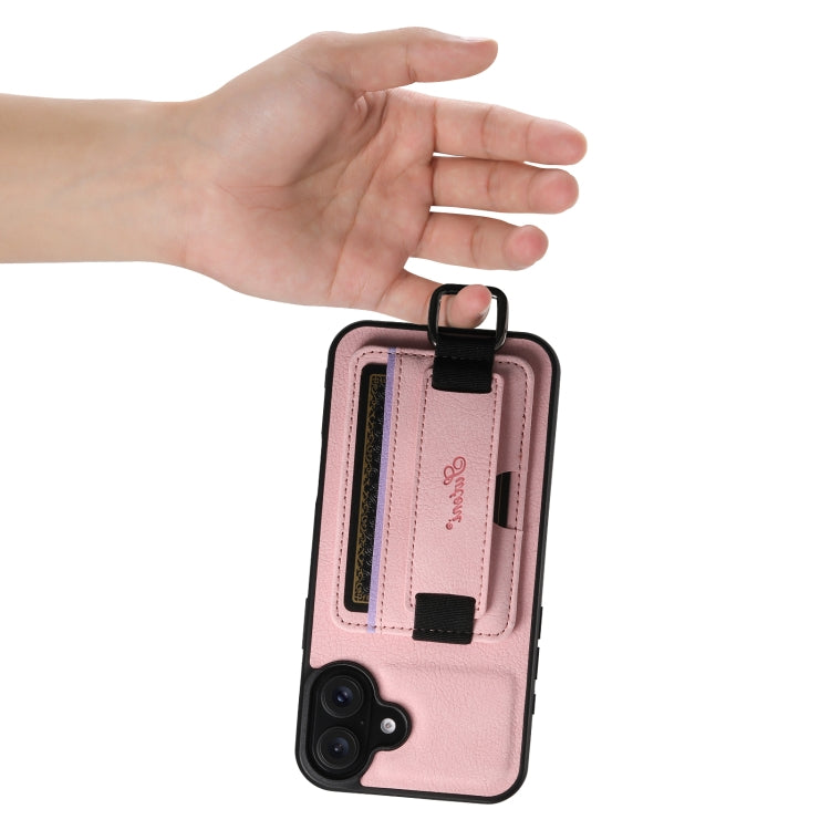 For iPhone 16 Plus Suteni H13 Litchi Leather Wrist Strap Wallet Back Phone Case