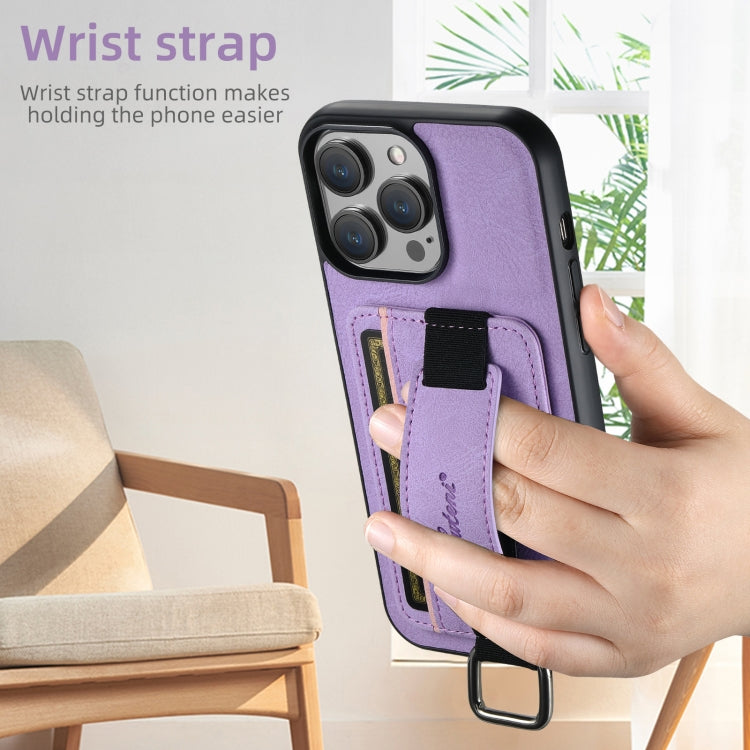 For iPhone 16 Plus Suteni H13 Litchi Leather Wrist Strap Wallet Back Phone Case