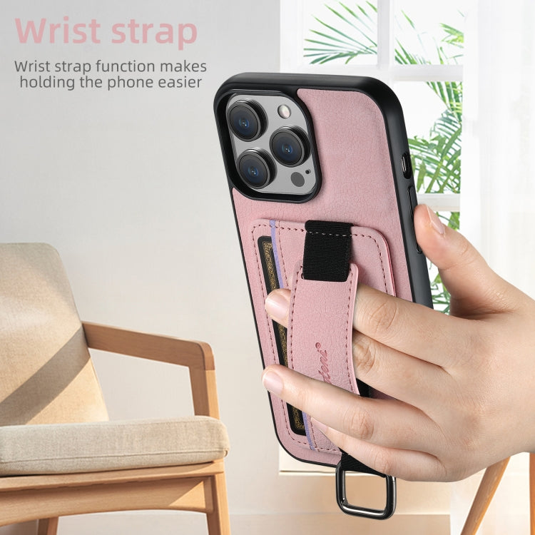 For iPhone 16 Pro Suteni H13 Litchi Leather Wrist Strap Wallet Back Phone Case