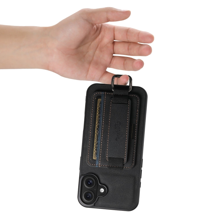 For iPhone 16 Suteni H13 Litchi Leather Wrist Strap Wallet Back Phone Case