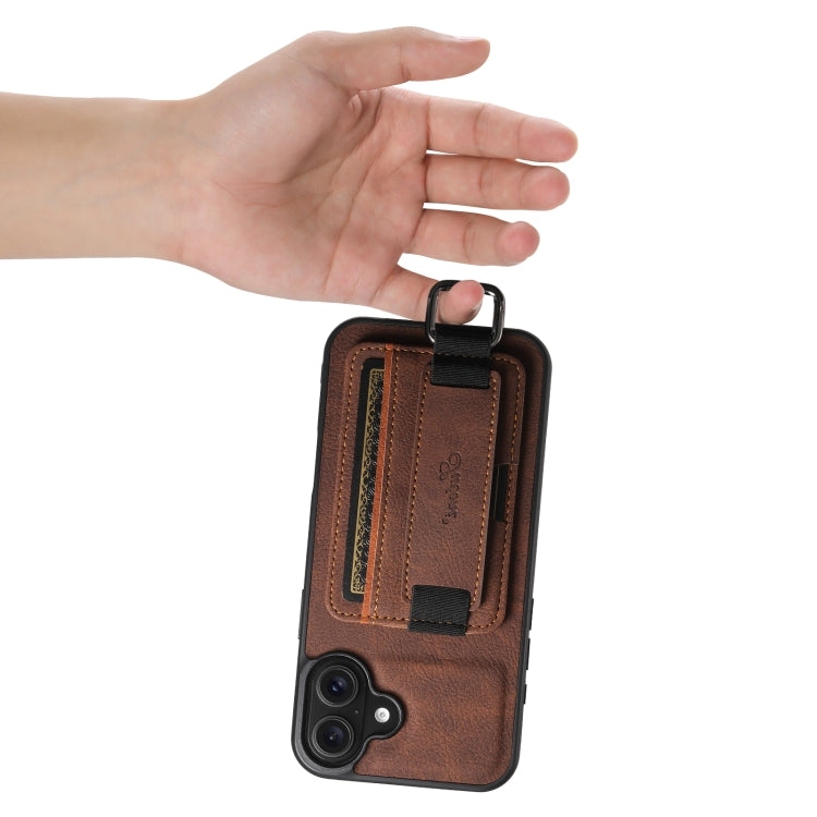 For iPhone 16 Suteni H13 Litchi Leather Wrist Strap Wallet Back Phone Case