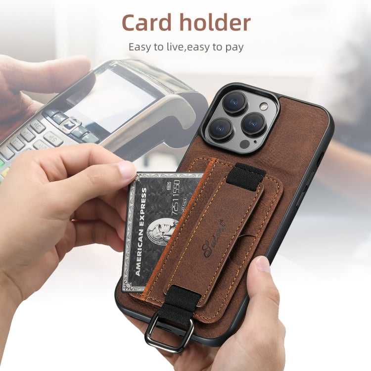 For iPhone 16 Suteni H13 Litchi Leather Wrist Strap Wallet Back Phone Case