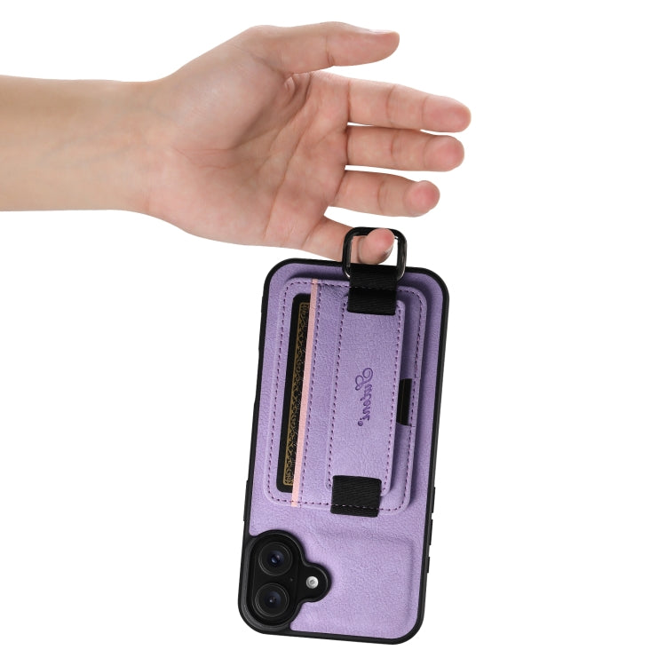 For iPhone 16 Suteni H13 Litchi Leather Wrist Strap Wallet Back Phone Case