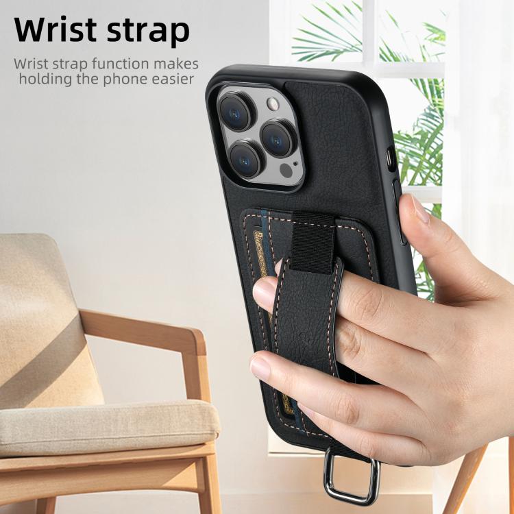 For iPhone 17e / 16e Suteni H13 Litchi Leather Wrist Strap Wallet Back Phone Case