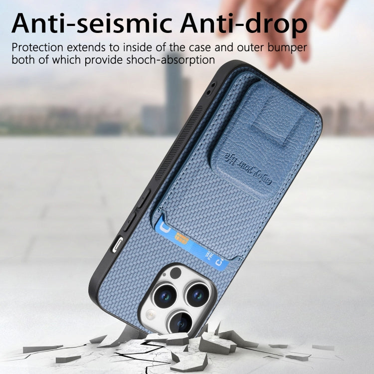For iPhone 16 Pro Carbon Fiber Card Bag Fold Stand Phone Case