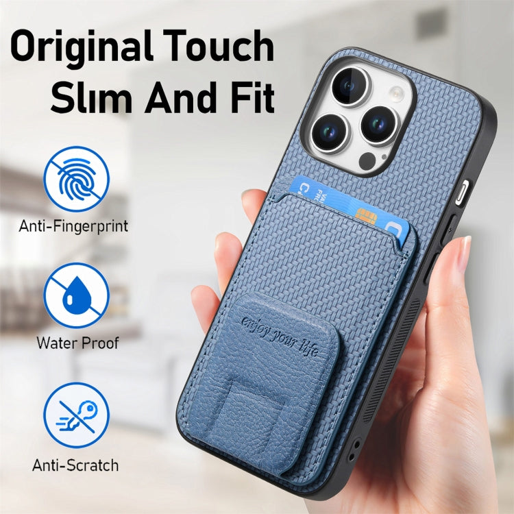 For iPhone 16 Pro Carbon Fiber Card Bag Fold Stand Phone Case