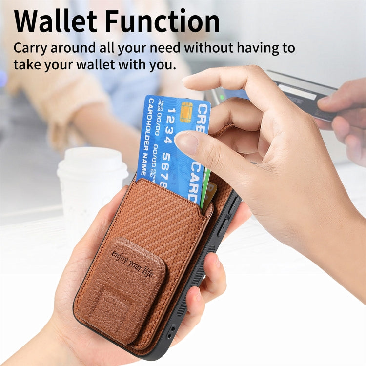For iPhone 16 Pro Carbon Fiber Card Bag Fold Stand Phone Case