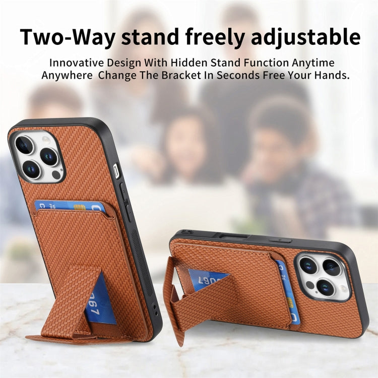 For iPhone 16 Pro Carbon Fiber Card Bag Fold Stand Phone Case