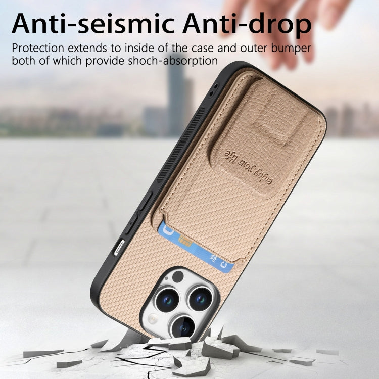 For iPhone 16 Pro Carbon Fiber Card Bag Fold Stand Phone Case