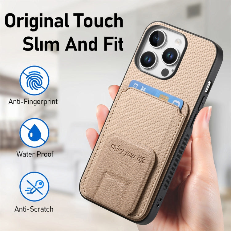 For iPhone 16 Pro Carbon Fiber Card Bag Fold Stand Phone Case