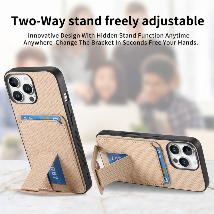 For iPhone 16 Pro Carbon Fiber Card Bag Fold Stand Phone Case