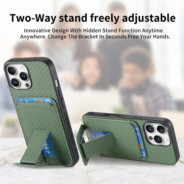 For iPhone 16 Pro Carbon Fiber Card Bag Fold Stand Phone Case