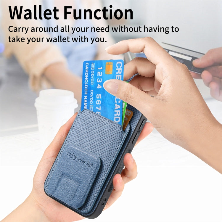 For iPhone 16 Pro Max Carbon Fiber Card Bag Fold Stand Phone Case
