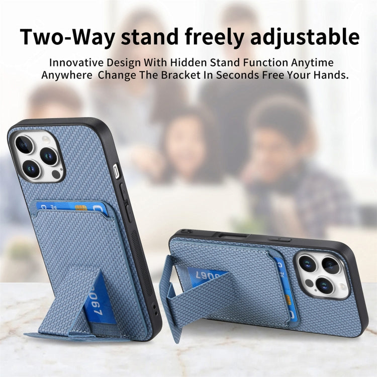 For iPhone 16 Pro Max Carbon Fiber Card Bag Fold Stand Phone Case