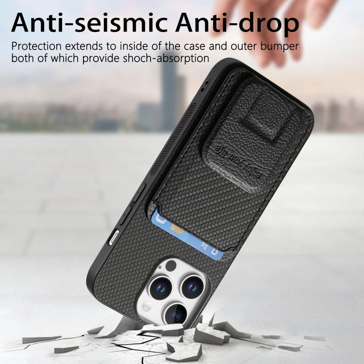 For iPhone 16 Pro Max Carbon Fiber Card Bag Fold Stand Phone Case