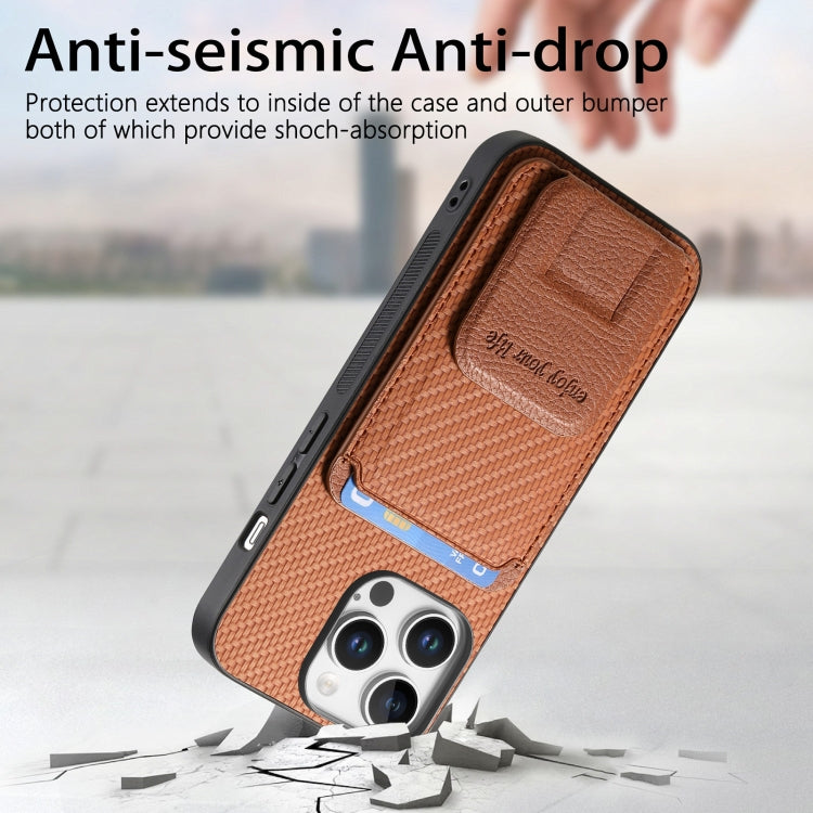 For iPhone 16 Pro Max Carbon Fiber Card Bag Fold Stand Phone Case