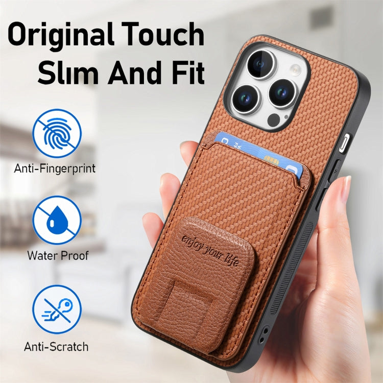 For iPhone 16 Pro Max Carbon Fiber Card Bag Fold Stand Phone Case
