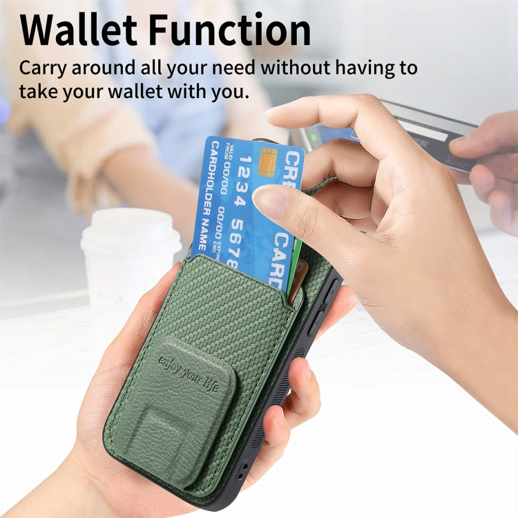 For iPhone 16 Pro Max Carbon Fiber Card Bag Fold Stand Phone Case