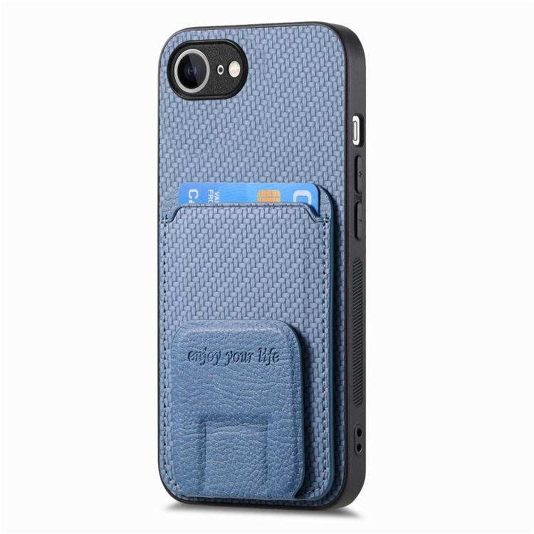 For iPhone 17e / 16e Carbon Fiber Card Bag Fold Stand Phone Case