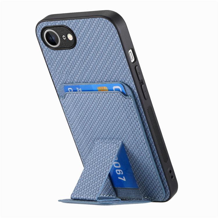 For iPhone 17e / 16e Carbon Fiber Card Bag Fold Stand Phone Case