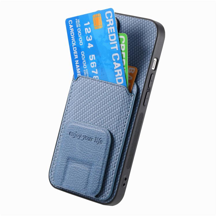 For iPhone 17e / 16e Carbon Fiber Card Bag Fold Stand Phone Case