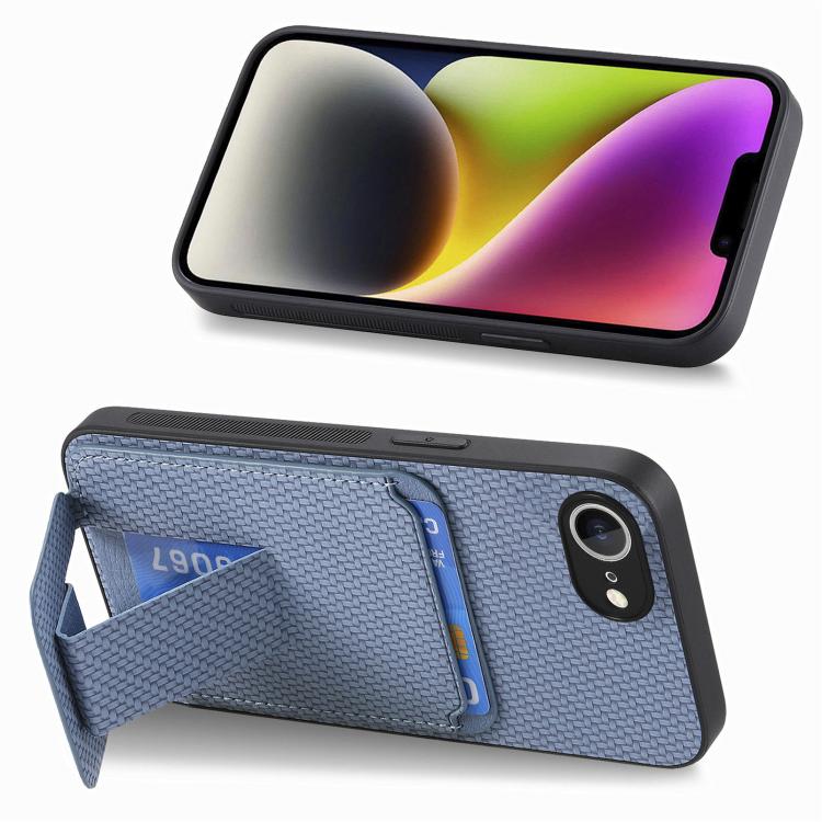 For iPhone 17e / 16e Carbon Fiber Card Bag Fold Stand Phone Case