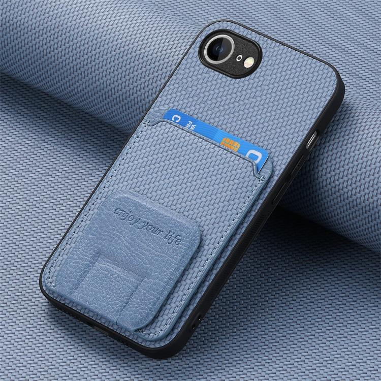 For iPhone 17e / 16e Carbon Fiber Card Bag Fold Stand Phone Case