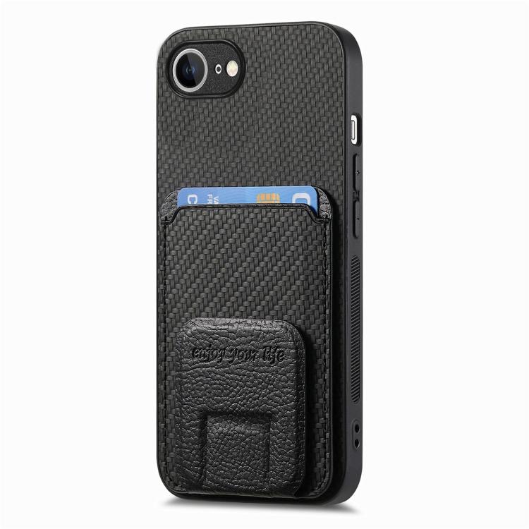 For iPhone 17e / 16e Carbon Fiber Card Bag Fold Stand Phone Case
