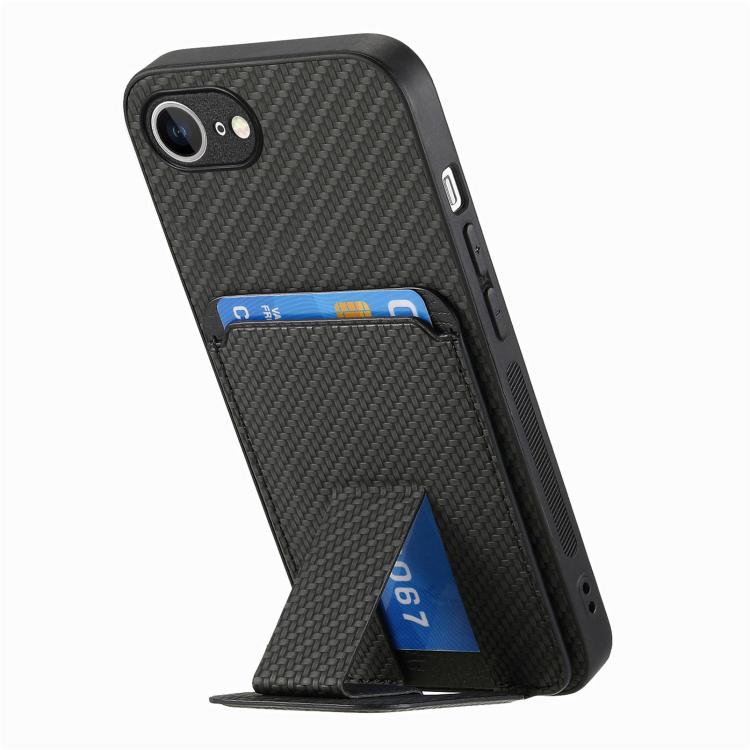 For iPhone 17e / 16e Carbon Fiber Card Bag Fold Stand Phone Case