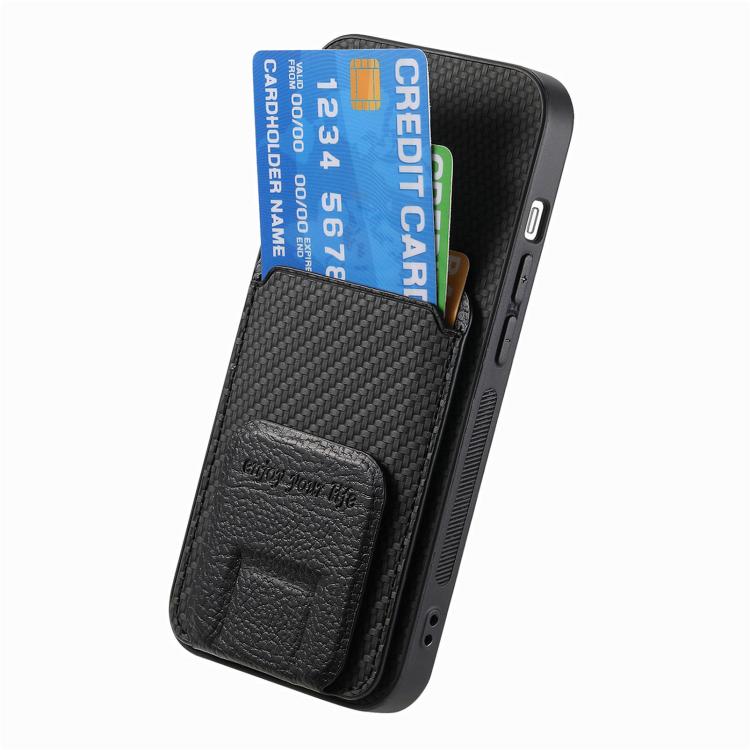 For iPhone 17e / 16e Carbon Fiber Card Bag Fold Stand Phone Case