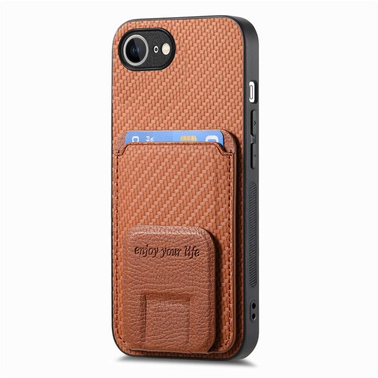 For iPhone 17e / 16e Carbon Fiber Card Bag Fold Stand Phone Case