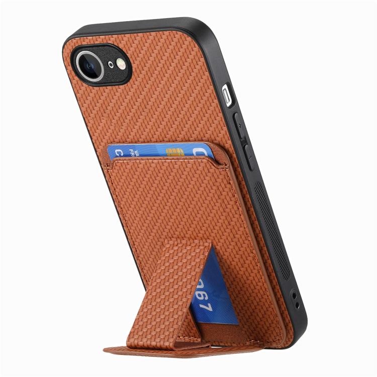 For iPhone 17e / 16e Carbon Fiber Card Bag Fold Stand Phone Case