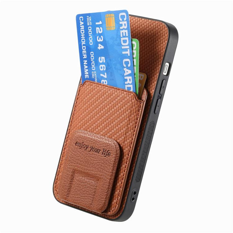 For iPhone 17e / 16e Carbon Fiber Card Bag Fold Stand Phone Case