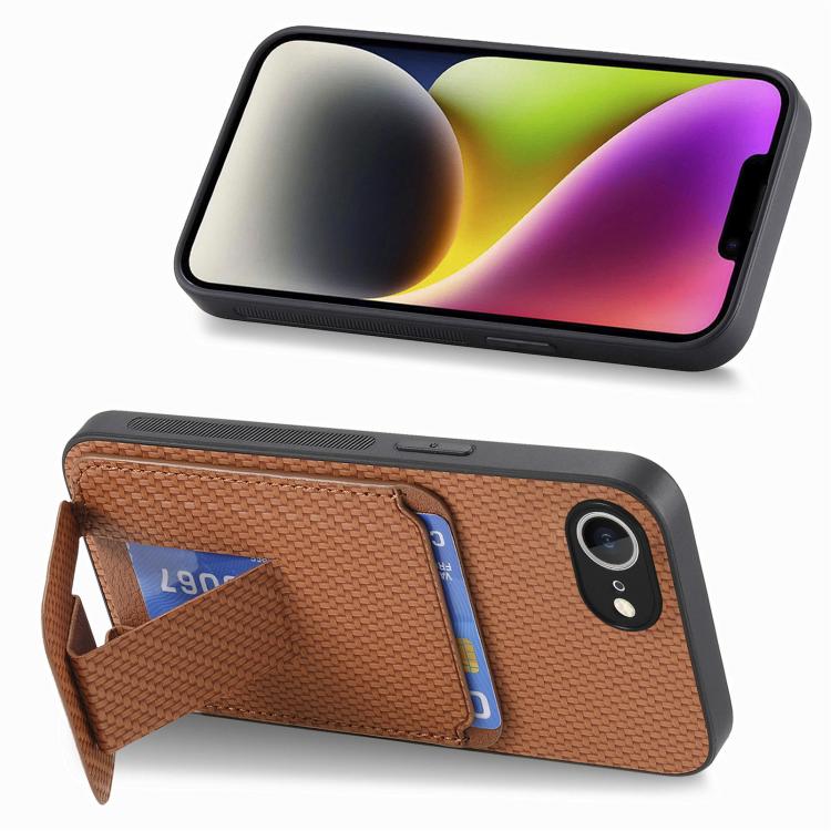 For iPhone 17e / 16e Carbon Fiber Card Bag Fold Stand Phone Case
