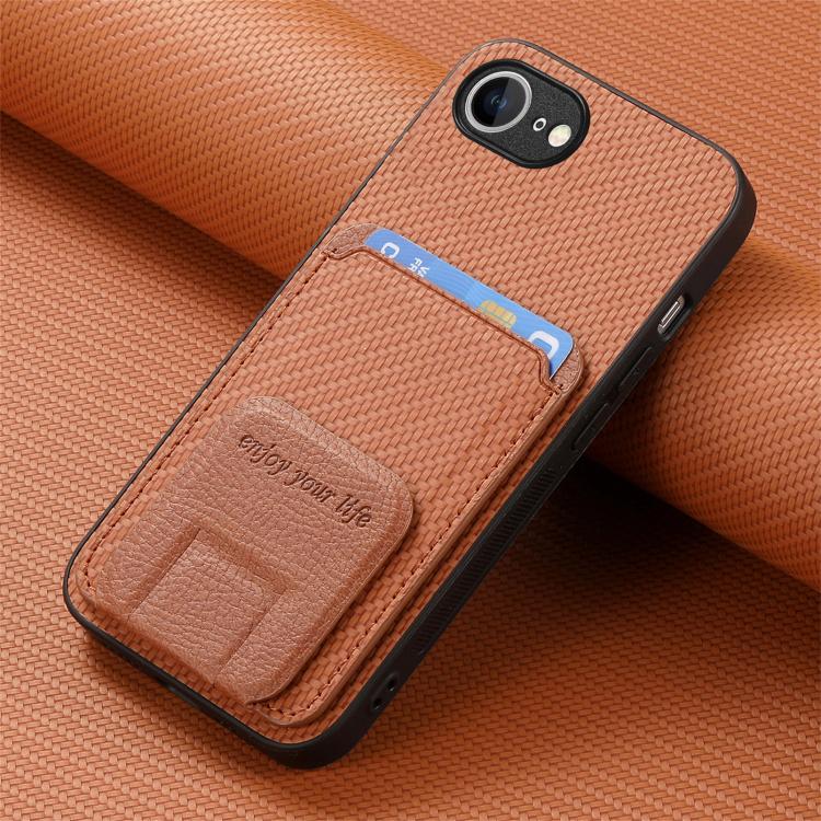 For iPhone 17e / 16e Carbon Fiber Card Bag Fold Stand Phone Case