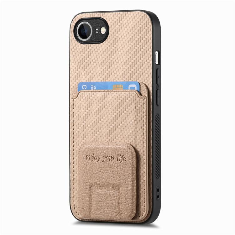 For iPhone 17e / 16e Carbon Fiber Card Bag Fold Stand Phone Case