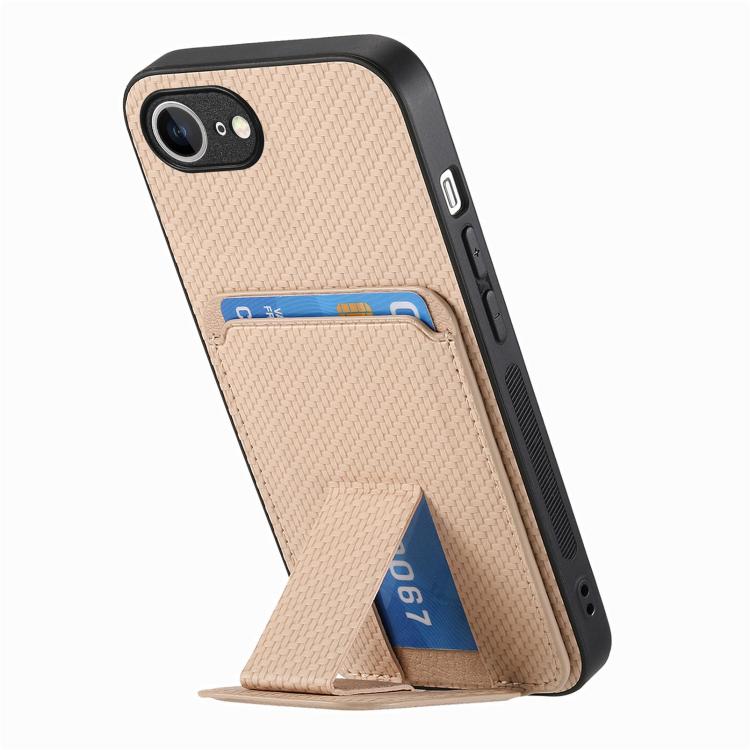 For iPhone 17e / 16e Carbon Fiber Card Bag Fold Stand Phone Case