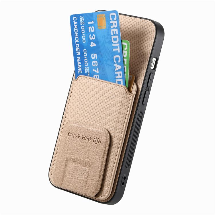 For iPhone 17e / 16e Carbon Fiber Card Bag Fold Stand Phone Case