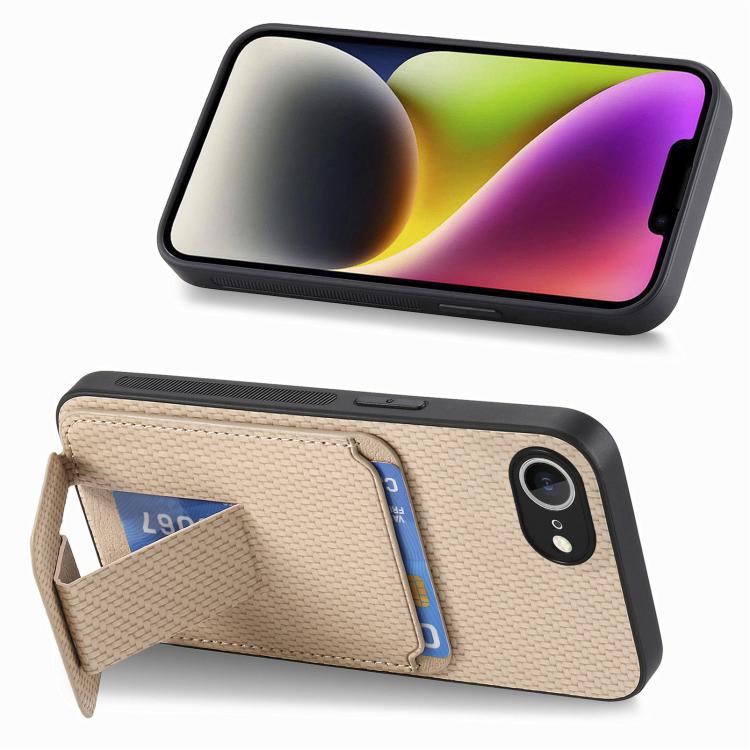 For iPhone 17e / 16e Carbon Fiber Card Bag Fold Stand Phone Case