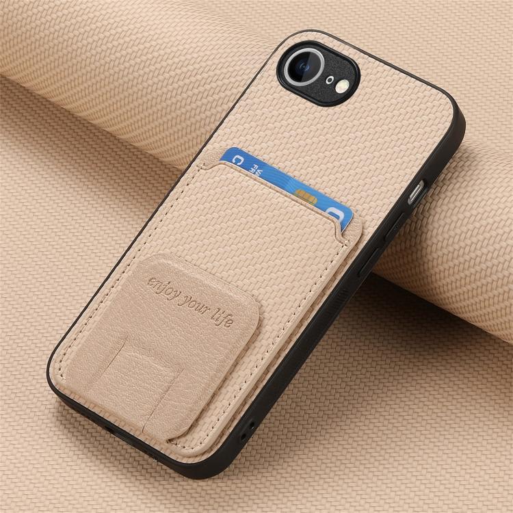 For iPhone 17e / 16e Carbon Fiber Card Bag Fold Stand Phone Case