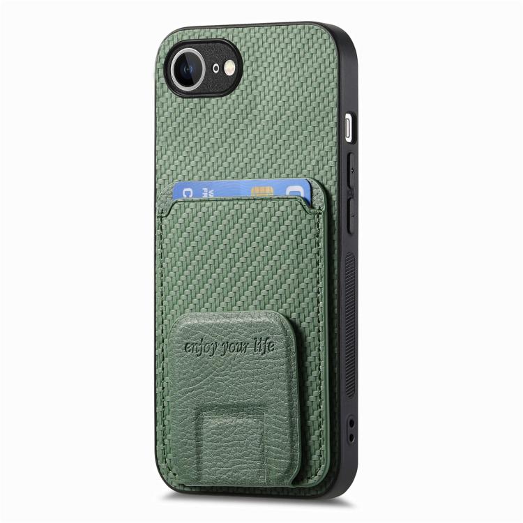 For iPhone 17e / 16e Carbon Fiber Card Bag Fold Stand Phone Case