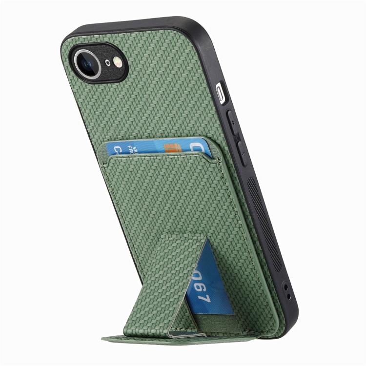 For iPhone 17e / 16e Carbon Fiber Card Bag Fold Stand Phone Case