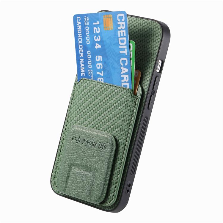 For iPhone 17e / 16e Carbon Fiber Card Bag Fold Stand Phone Case