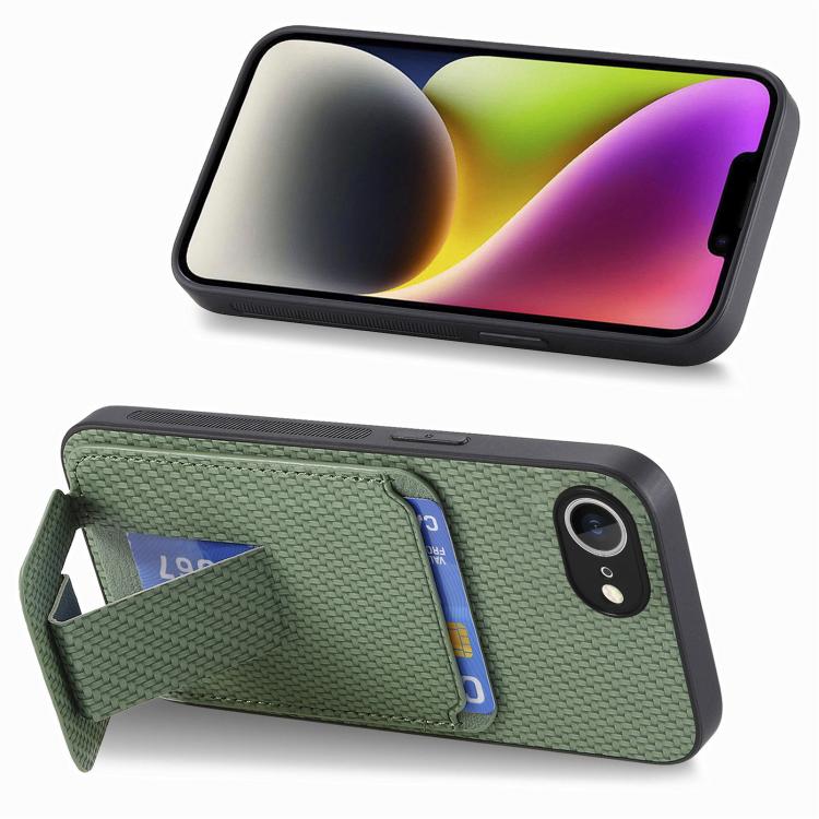 For iPhone 17e / 16e Carbon Fiber Card Bag Fold Stand Phone Case