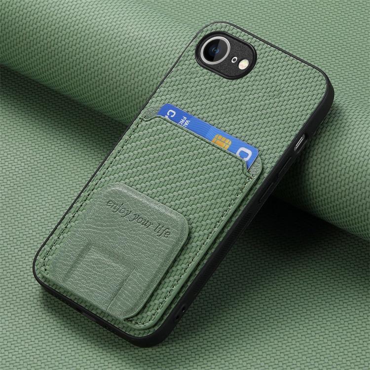 For iPhone 17e / 16e Carbon Fiber Card Bag Fold Stand Phone Case