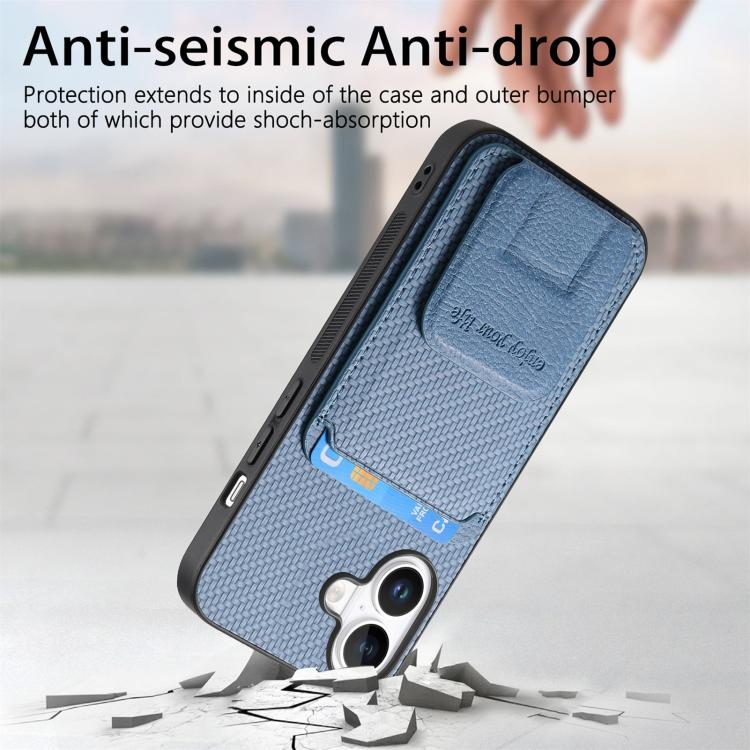 For iPhone 17 Carbon Fiber Card Bag Fold Stand Phone Case