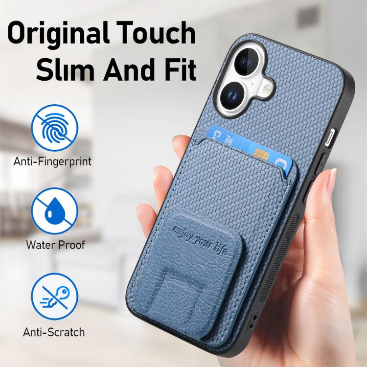 For iPhone 17 Carbon Fiber Card Bag Fold Stand Phone Case