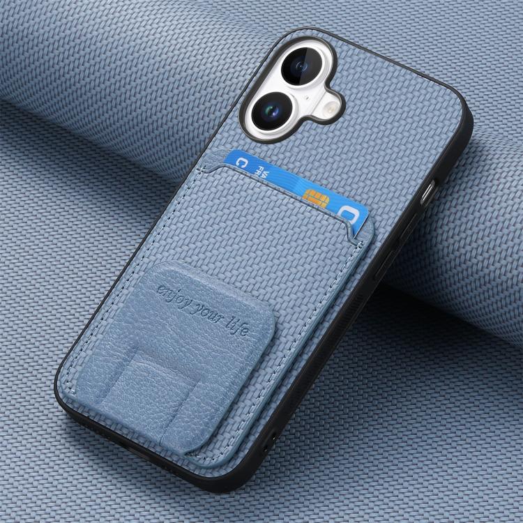 For iPhone 17 Carbon Fiber Card Bag Fold Stand Phone Case
